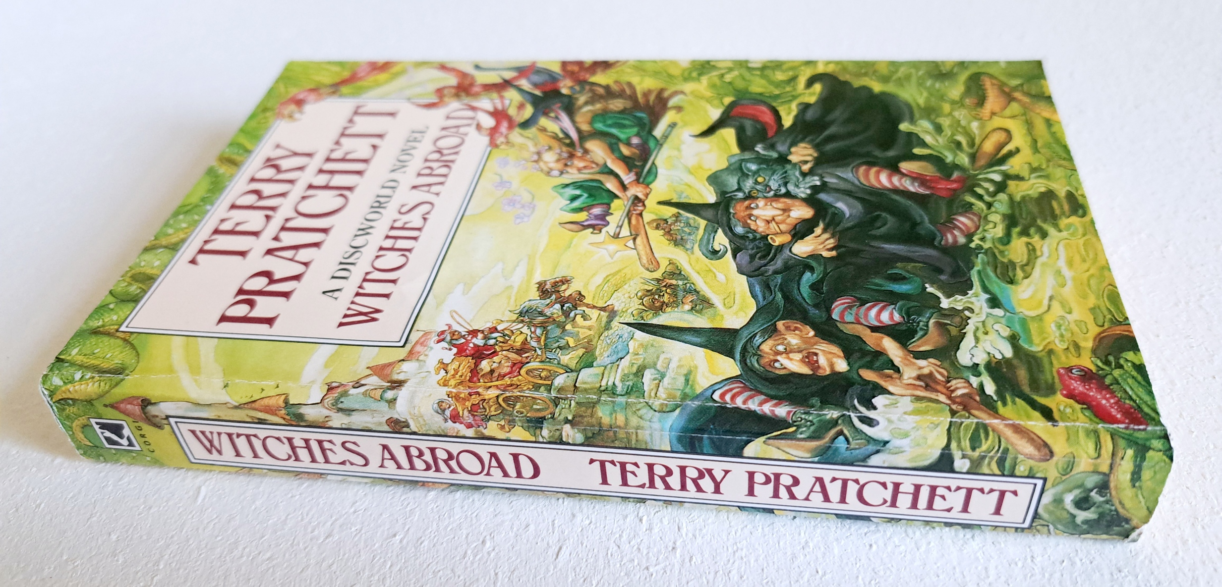 Terry Prachett's Witches abroad, an example of a mass market paperback.